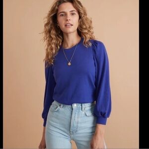 Marine Layer Lexi Ribbed Puff Sleeve Top in Spectrum Blue
